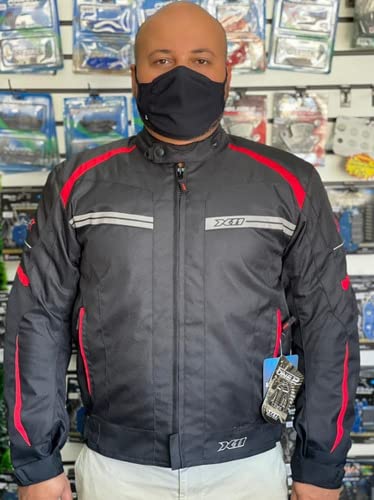Jaqueta X11 motociclista One 2 Masculina Preta, Cinza e Vermelho (M)
