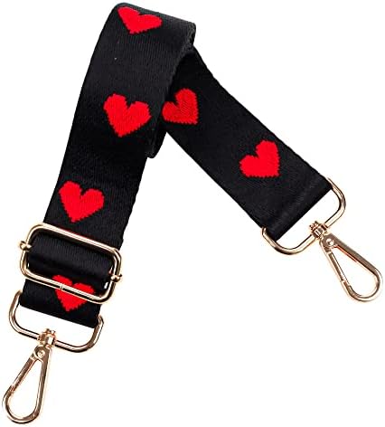 5Chaos Heart Punk Purse Strap for Crossbody Shoulder Handbag, Embroidery Vintage Nylon Adjustable Strap for Women Bag Replacement