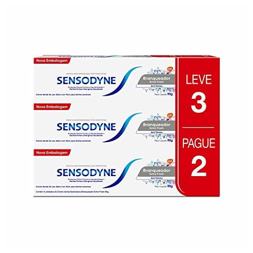 Sensodyne Creme Dental Branqueador para Dentes Sensíveis Extra Fresh, Anti Tártaro, Proteção Diária, Leve 3 unidades e Pague 2, 90g cada