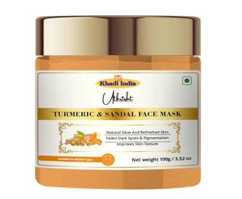 Image of Utkristh Khadi Turmeric & Sandalwood Face Mask 100 gm | Pure & Ayurvedic | For Dark Spots, Dullness & Breakouts | Deeply Exfoliates for Glowing Skin | All Skin Types | Face Mask For Men & Women