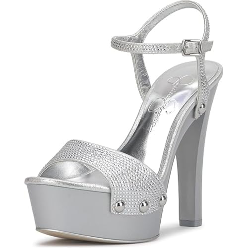 Jessica Simpson Women's Calenta Heeled Sandal, Silver Shimmer, 8.5