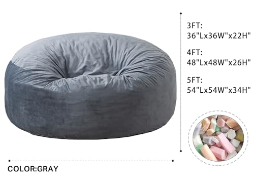WhatsBedding Memory Foam Bean Bag Chairs for Adults with Filler Included, Casual Big Kids Bean Bag Chairs, 3FT, Grey - Thumbnail 2