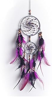 Purple Dream Catcher with Wood Bead Handmade Indian Dream Cather Net with Feathers Wall Hanging Decoration Ornament for Wall Hanging Home Decor -21.5inch (Purple)