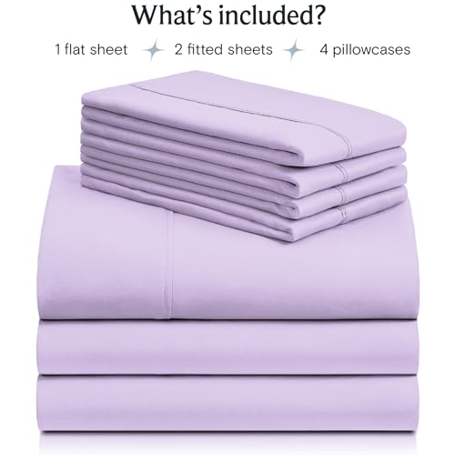 Image of LuxClub 7 PC Split King Sheet Set, Breathable Luxury Bed Sheets, Deep Pockets 18 inch Eco Friendly Wrinkle Free Cooling Sheets Machine Washable Hotel Bedding Silky Soft - Lavender Split King