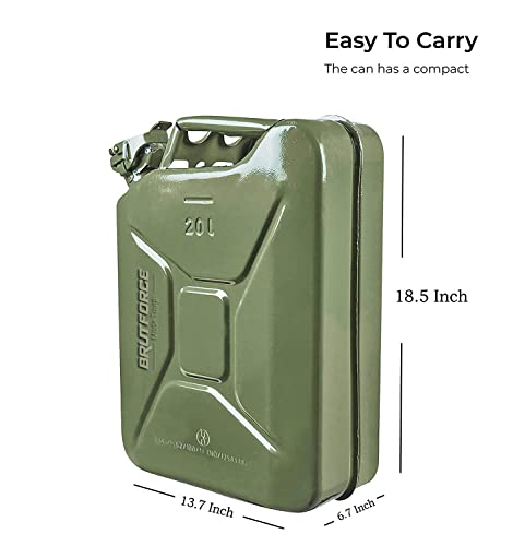 BRUTFORCE UN Certified 20 Ltr Metal RED Jerry Can or Fuel tank for Generators, 4x4, Jeeps and Other Vehicles with BRUTFORCE Mobile Pop up And Sticker (Green, 20 Ltr)
