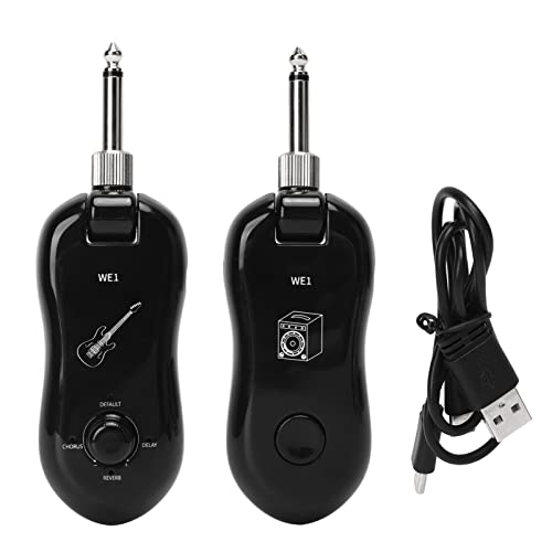 Tyenaza Black Guitar Wireless Transmitter Receiver Kit, Kit de Transmisor para Guitarra con Reverb Tipo C Inalámbrico Set Mono 6.35 para Reparación Diaria de Guitarra