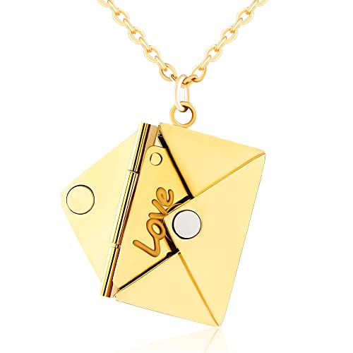 Miss Right Dainty Envelope Locket Love You Letter Engraved Necklace For Women Trendy Teen Girls, Stainless Steel Magnetic Necklaces Aesthetic Jewelry Gifts For Wife Mothers (Gold) #TOP5