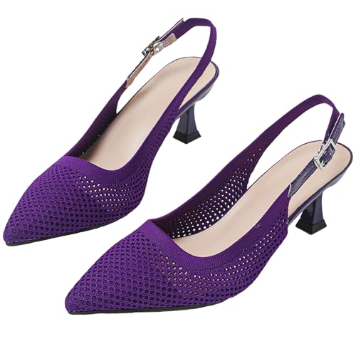 Slingback for Women's Closed Pointed Toe Kitten Heels with Ankle Strap Knitted Dress Pumps Shoes Work Wedding Everyday Parties 1.6 in Low Heels