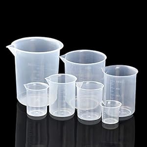 HENTEK 7 stuks maatbekers, kunststof, labs beker met schaalverdeling, markering, 600 ml, 500 ml, 250 ml, 150 ml, 100 ml, 50 m, 25 ml