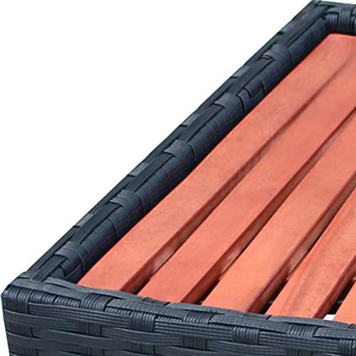 loibinfen Spa Step Poly Rattan, Hot Tub Step with Hardwood Top, 36.2"x17.7"x9.8"/Black -AA