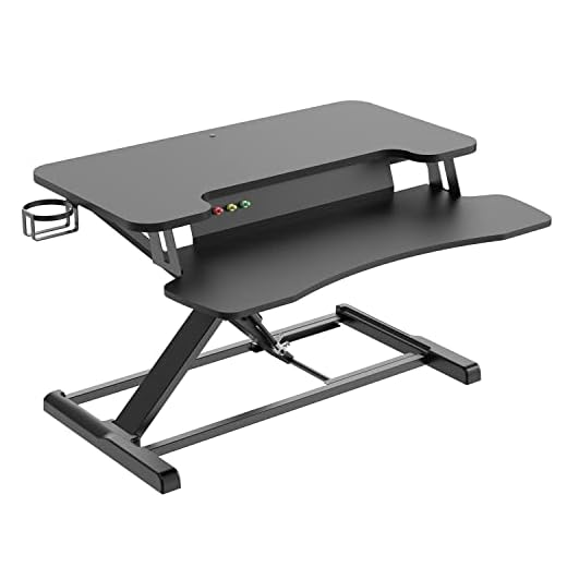 Stående skrivbordskonverterare med justerbar höjd – PUTORSEN 32 tums stående skrivbord, ergonomiskt sitstativ dubbel bildskärm och laptop stigningsbord arbetsstation med kabelhål svart