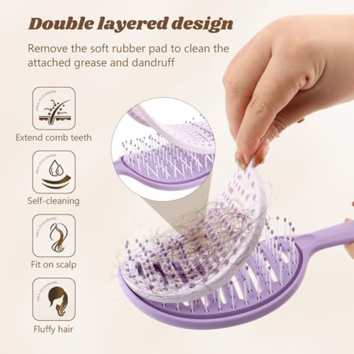 Image of Detangling Hair Brush,Curly & Straight Hair for Women Men,Portable Vented Paddle Brush for Wet Dry & Damaged Hair,Salon & Home Personal Use (Purple)