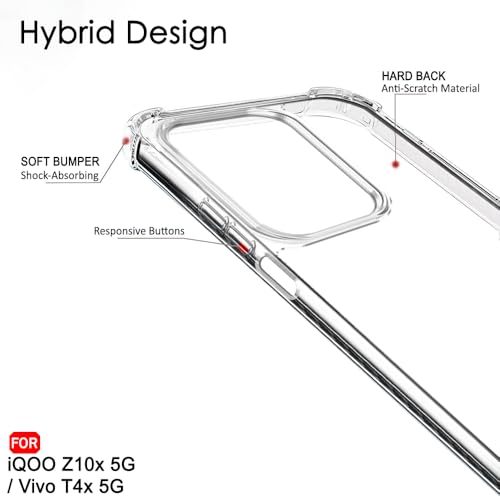 Image of TheGiftKart Crystal Clear Back Cover Case for iQOO Z10x 5G / Vivo T4x 5G | 360 Degree Protection | Shock Proof Design | Transparent Back Cover for iQOO Z10x / Vivo T4x (PC & TPU, Transparent Bumper)