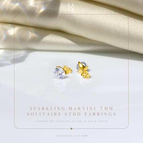 Image of HIGHSPARK 925 Silver inchSparkling Martini inch Solitaire Earrings | 92.5 Sterling Silver and Diamond like Brilliance Sparkling Zirconia | Lovely Gift