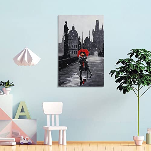 Romantic Couple Kissing Poster Prague Painting Art Red And Black Modern Art Decorate Gifts For Valentine's Day Canvas Wall Art Prints For Wall Decor Room Decor Bedroom Decor Gifts 24X36Inch(60X90C #TOP3