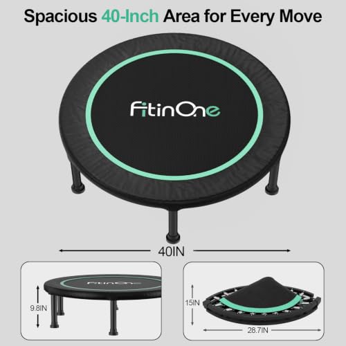 Image of FitinOne 40 inch Foldable Mini Trampoline Load 330lbs /440lbs, Portable Exercise Rebounder Trampoline,Fitness Trampoline for Adults Indoor /Garde Workout Exercise Equipment