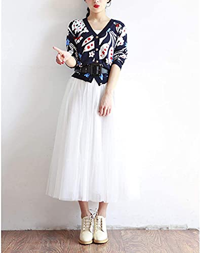 Lbkkc Women's Midi Tulle Skirt Elastic Waist 3 Layered Mesh Formal Prom Party Tutu Skirt A Line(Xl,Off White) #TOP3