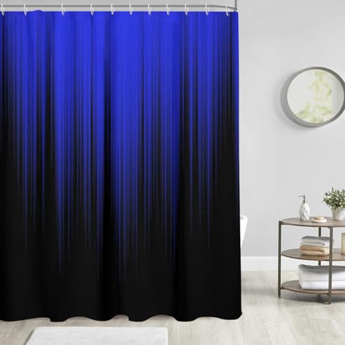 Image of AAtter Blue Shower Curtain Black Modern Abstract Dark Horror Royal Cool Anime Mens Art Aesthetic Fun Goth Gothic Extra Long XL Large Home Bathroom Decor Bathtub Set with 12 Hooks, 72x84 Inch, Gradient