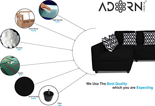 Image of Adorn India Rio Highback L Shape 6 Seater Sofa Set (Left Side Handle)(Black)