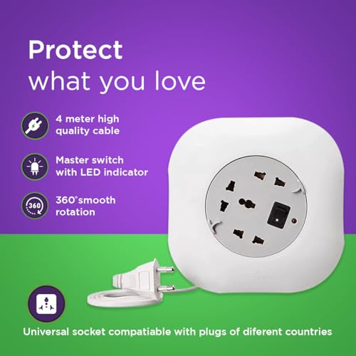 Image of EcoLink Extension Reel 4 Meter | Retractable Cable | Multi-Socket Power Reel | Heavy-Duty Build | Home, Shop & Workshop Use | Pack of 1, White