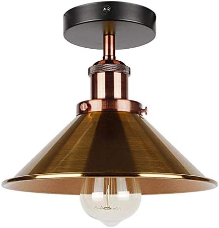 Modern Flush Mount Ceiling Lighting LED Lights, Semi Flush Light Fitting Pendant Light Lamp Chandelier Metal 22cm Cone Light Shade for Hall, Living Room, Lounge (Yellow Brass)