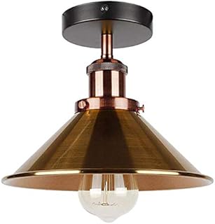 Modern Flush Mount Ceiling Lighting LED Lights, Semi Flush Light Fitting Pendant Light Lamp Chandelier Metal 22cm Cone Light Shade for Hall, Living Room, Lounge (Yellow Brass)