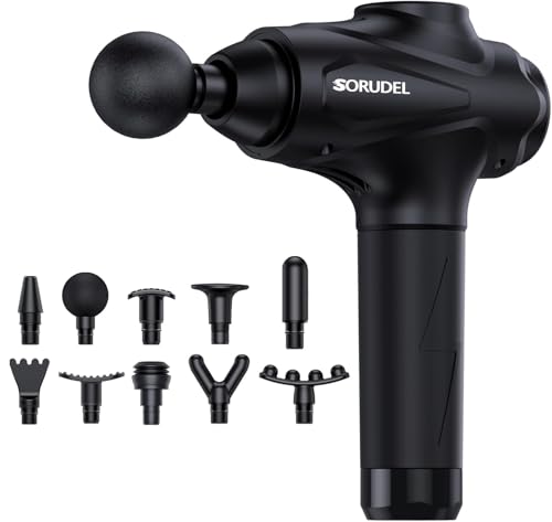 SORUDEL Massage Gun Deep Tissue, Massage Gun, Muscle Massager with 30 Speed Levels 10 Heads Black