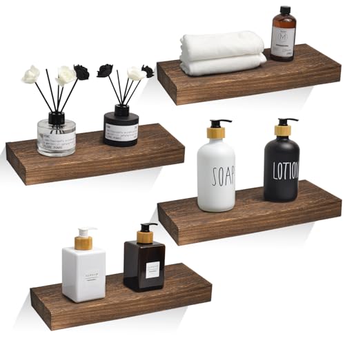 Floating Book Shelves for Wall, 15.7 x 5.9 x 1.5 inch Natural Woo...