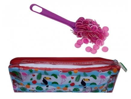 Kit Bingo Loto 3 en 1 Fuchsia : Trousse Transparente + Baton magnetique + 100 pions jetons de Marque - Accessoires Set Materiel Soiree + 1 Carte Offerte
