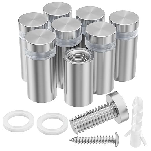 Stainless Steel Wall Standoff Mounts, Glass Acrylic Nail, 8 Pieces (2.54 x 2.54 cm), Door Stoppers with Screws and Nuts, 8 Pieces-image-17