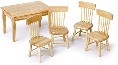 VORCOOL 5pcs 1/12 Dollhouse Miniature Dining Table Chair Wooden Furniture Set (Wood Color)