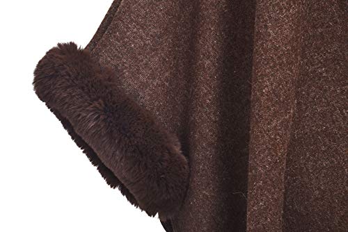 Image of ZLYC Women Winter Fashion Faux Fur Trim Layers Hooded Cardigan Warm Cape Sweater Cloak