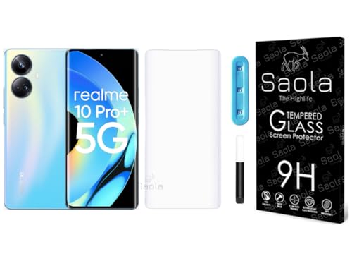 Image of Saola Curved Uv Tempered Glass For Realme 10 Pro+ 5G. Comes With Uv Light & Glue For Finest Pasting. Edge To Edge Protection With Case Friendly Fit. Cellphone (Pack Of 1)
