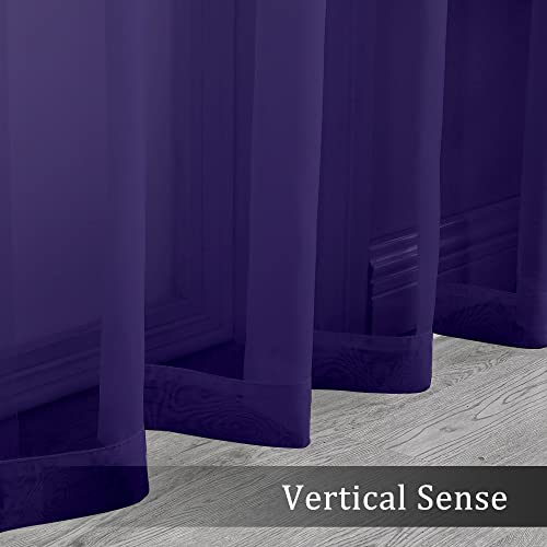 Image of OWENIE Purple Sheer Curtains 96 Inch Length, Elegant Sheer Curtains for Bedroom, Window Voile Sheer Curtain Panels /Drapes /Treatment for Living Room, 2Pcs, Each 42 inch W x 96 inch L