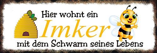 " Hier wohnt ein Imker mit seiner schönsten Biene " / Metallschild/Blechschild/Dekoschild/Wandschild/wetterfest/Innenbereich/AuÃenbereich/Motivation/Vintage – Bild 3