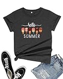 lionstill Women's T-Shirt Summer Fashion Casual Crew Collar Print Short Sleeve Ice Cream Pattern Top