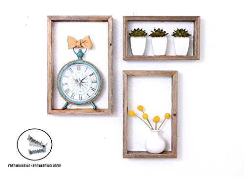 Barnwoodusa Rustic Shelves, Rectangle Floating Wood Shadowbox, Home Decor, Set Of 3 (Weathered Gray) #TOP5