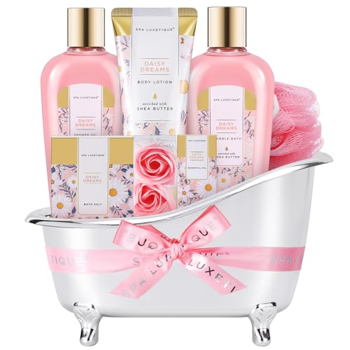 Image of Self Care Gifts for Women, Spa Luxetique 8pcs Daisy Bath and Body Gift Baskets for Her, Bath Set with Bubble Bath, Lotion, Christmas Gifts for Mom