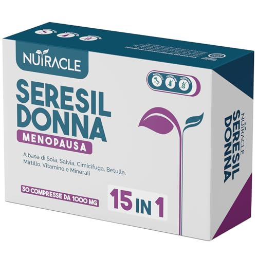 Nutracle Seresil Donna 30 compresse da 1000 mg Integratore Menopausa a base di Isoflavoni della Soia, Salvia, Lavanda, Cimicifuga, Betulla. Per Vampate di Calore