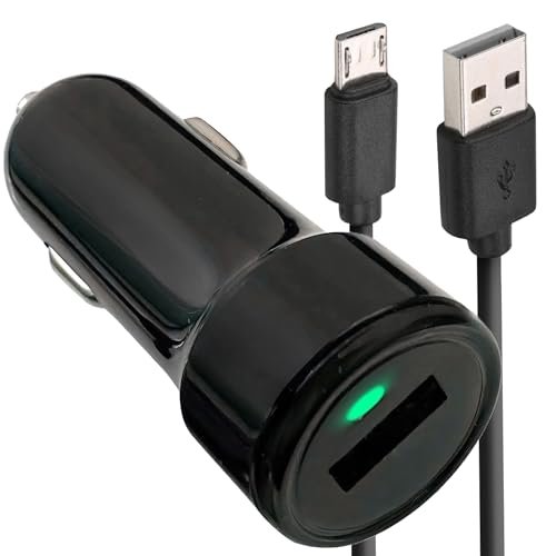 APM Chargeur Allume-Cigare USB avec Câble Micro-USB 1M, Recharge Rapide 2.4A, Compact Universel, Compatible Smartphone Android, GPS, Caméras, Voiture,...