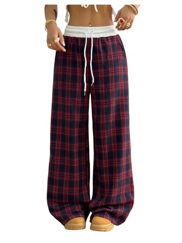 Image of SOLY HUX Women's Plaid Checkered Pants Flannel Pajama Pants with Pockets