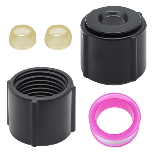 Image of 2 Pcs Black Plastic Low Point Drain Seals /Caps with Sealing Ring & Teflon Tape Compatible - 1 /2 inch Hot and Cold Water Pipes,Suitable for RVs, Campers, Travel Trailers