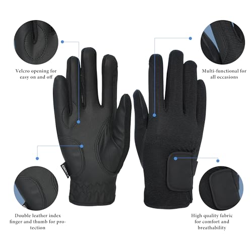 ONNAS Horse Riding Gloves Womens, Touch Screen Equestrian Gloves, Equestrian Riding Gloves Gift for Youth Ladies, Lightweight Windproof Comfortable Cycling Running Climbing, Black by ONNAS - Image 2