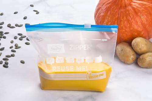 Toppits Zipper Allzweck-Beutel - 12 x 1L, Reißfeste Spezialfolie, Wiederverwendbar, Transparent, Ideal für Lebensmittelaufbewahrung und Reisen