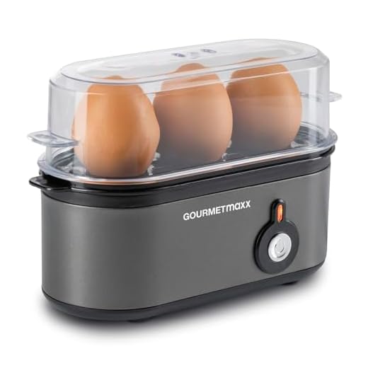 GOURMETmaxx Eierkoker voor 3 eieren, eierboiler met eierprikker in maatbeker, 3 hardheidsgraden voor je eierdopje, design eierkoker klein, vaatwasmachinebestendige onderdelen
