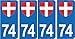 Bearn 74 Haute-Savoie département Logo Autocollant Sticker Plaque immatriculation Auto Voiture x4, Couleur : Bleu, Angle : Arrondi
