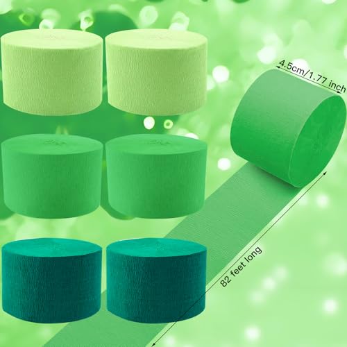 Image of PheiLa Green Crepe Paper Streamers 6 Rolls 492ft, Crepe Paper Birthday Decorations Green Party Supplies for DIY Gift Wrapping Wedding Holiday Party Decor, 1.77 Inch x 82 Ft /Roll