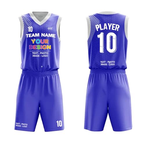 Custom Basketball Sweatsuits for Men Women Personalized V Neck Sport T-Shirt Blue