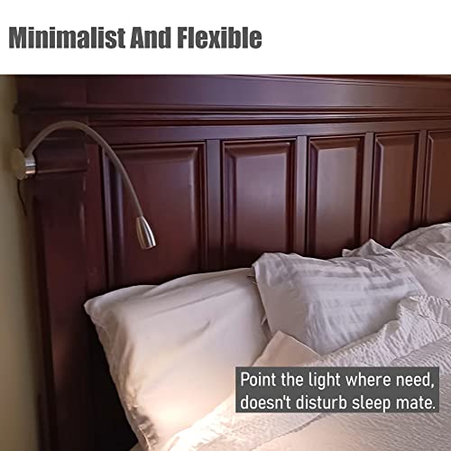 Acegoo Bedside Led Reading Light Flexible Gooseneck Wall Lamp With Usb Charger, Headboard Wall Surface Mount Dimmable Book Light, With Plug-In Power Adapter (Nickel Finish) #TOP2