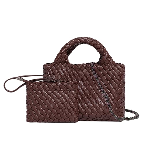 Image of Woven Tote Bag for Women with Coin Purse, Foldable Chain Small Crossbody Handbags, Fashion Shoulder Bag, Hobo Satchel